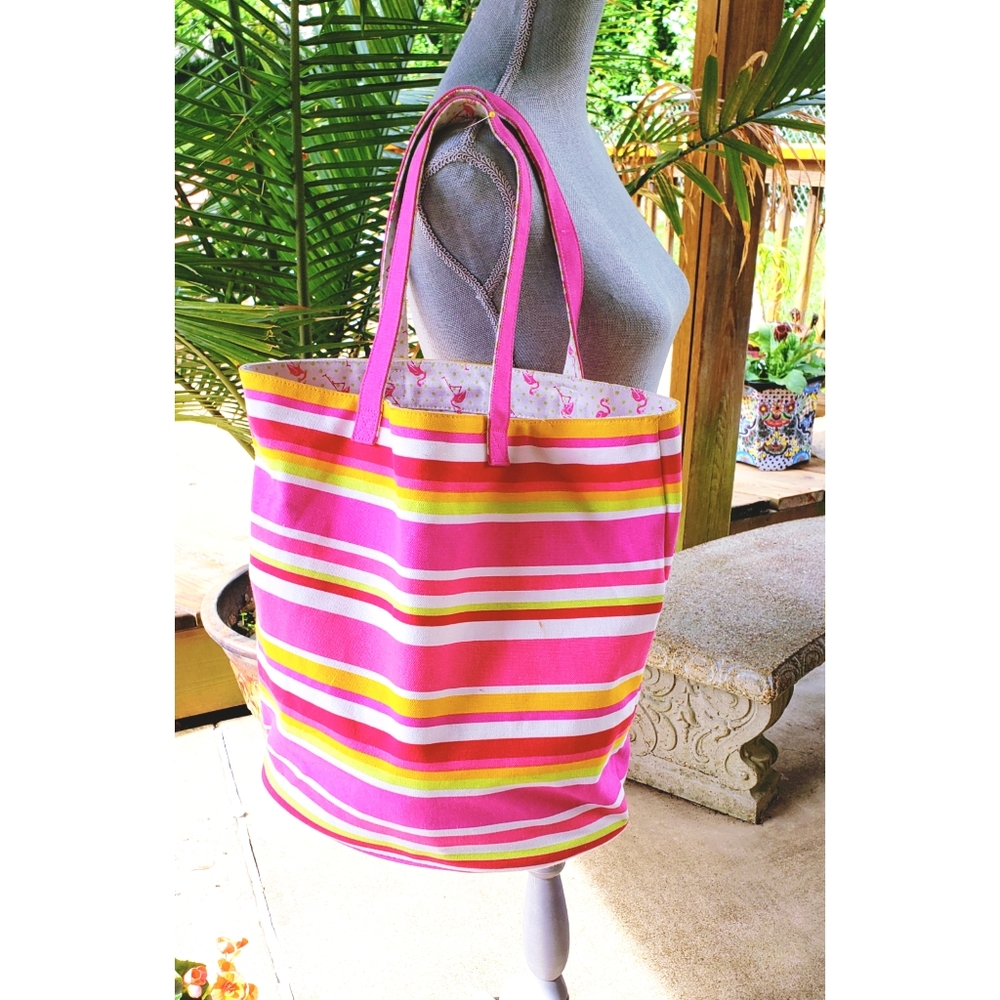 Punctuate Summer Canvas Striped Tote Beach Bag